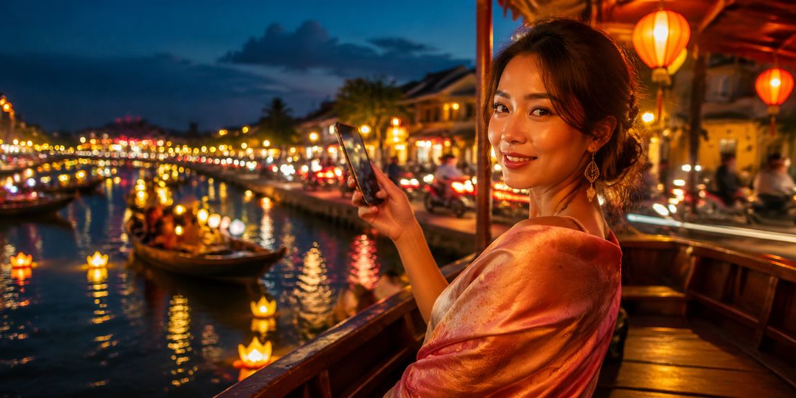 Người dùng Hội An xem khu đăng ký và thông tin thưởng nh897 ban đêm